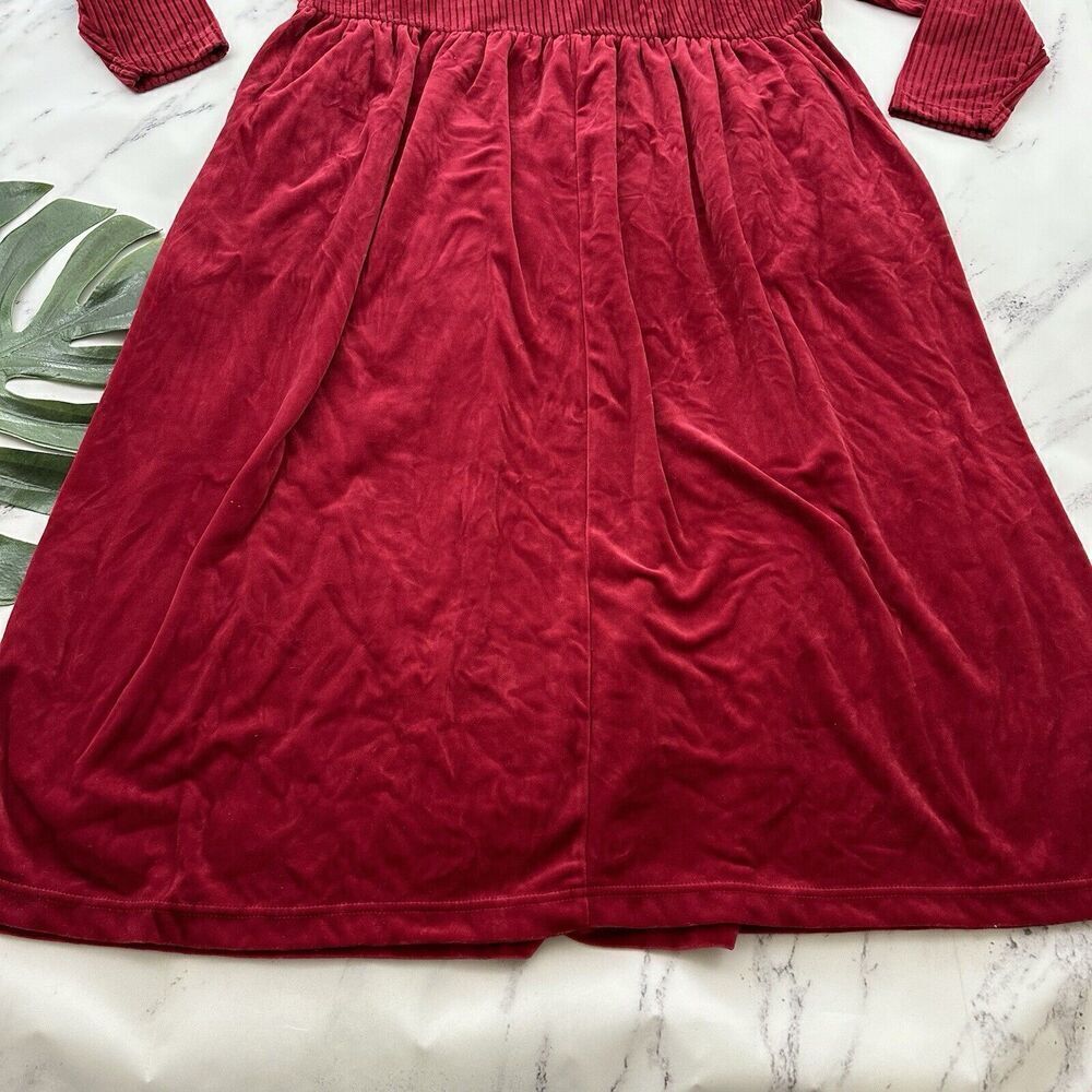 Chelsea Studio Womens Vintage 90s Velvet Maxi Dress Size M Red Ribbed Pockets - Picture 10 of 10